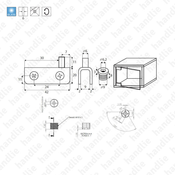 DV.6060 - Kit dobradiças Pivô para portas de vidro