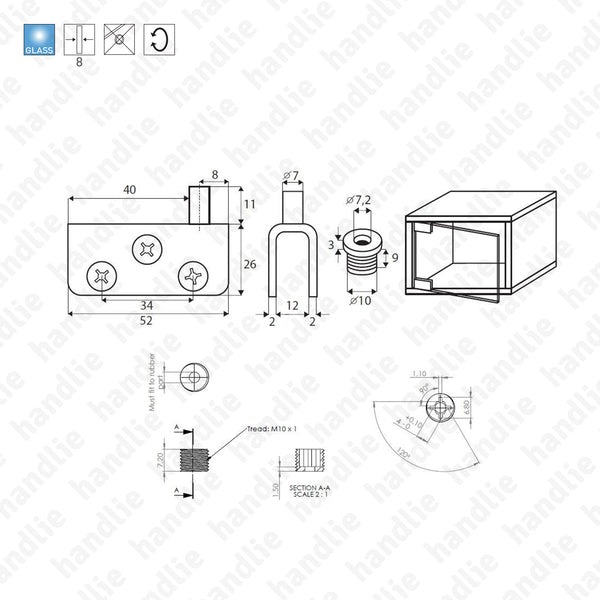 DV.6061 - Kit dobradiças Pivô para portas de vidro