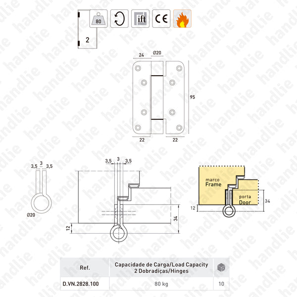 VN.2828/100 - Dobradiça VARIANT VN para portas pesadas até 80Kgs - Inox | SIMONSWERK