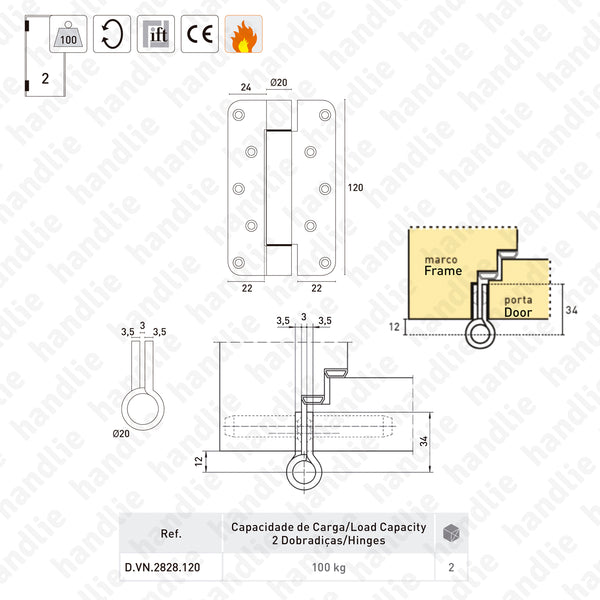 VN.2828/120 - Dobradiça VARIANT VN para portas pesadas até 100Kgs - Inox | SIMONSWERK