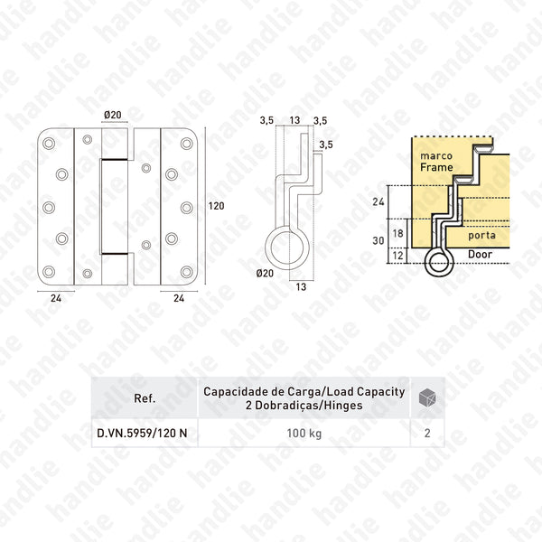 VN.5959/120N - Dobradiça Variant VN para portas até 100kg - Inox | SIMONSWERK
