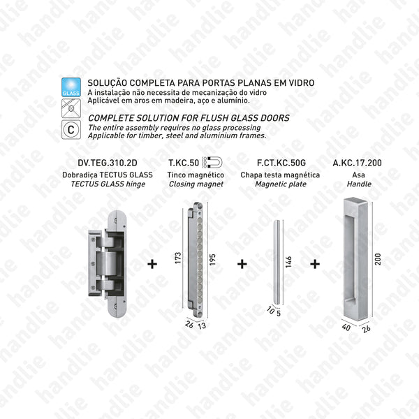 T.KC.50 / F.CT.KC.50G/50H - Trinco magnético / Chapa testa - aplicação portas em vidro/madeira
