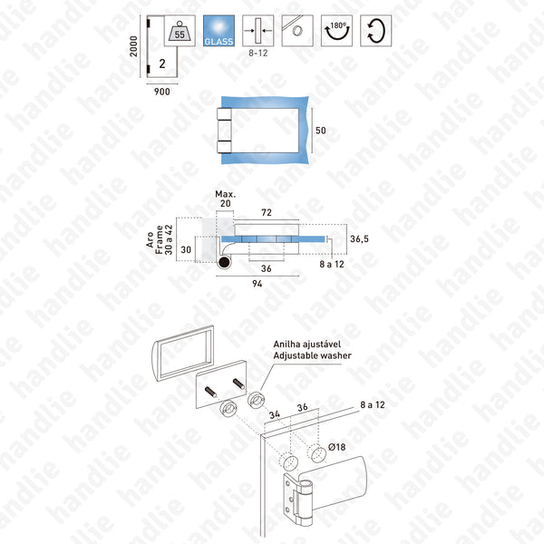 DV.GLISS - Dobradiças GLISS para portas de vidro