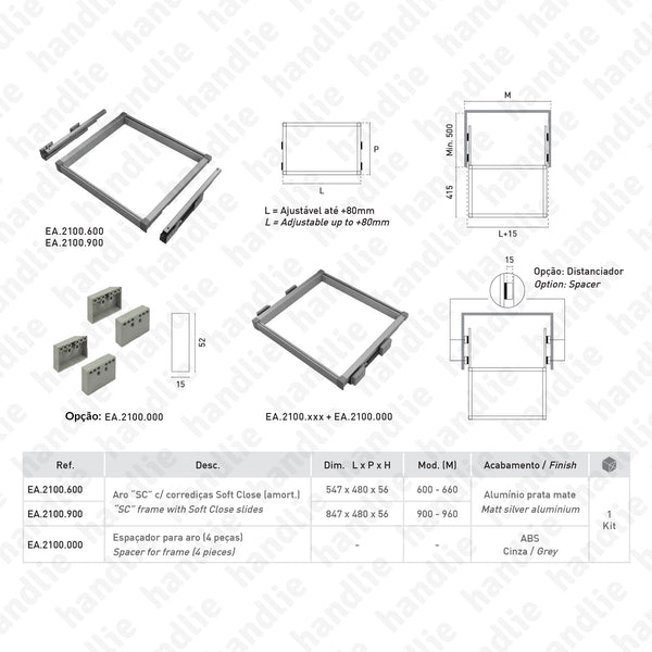 KIT EA.2100 - Aro com corrediças Soft Close - SC SQUARE CLOSET
