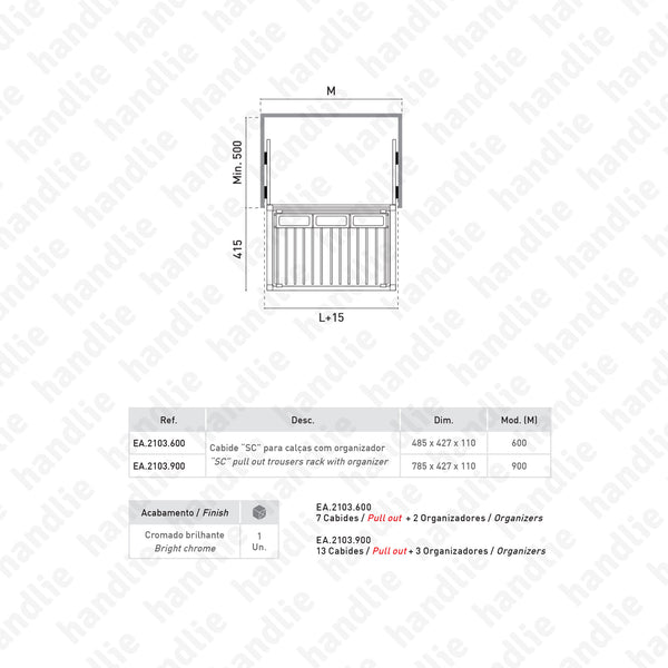 KIT EA.2103 - Kit Cabide para calças com organizadores de acessórios - SC SQUARE CLOSET