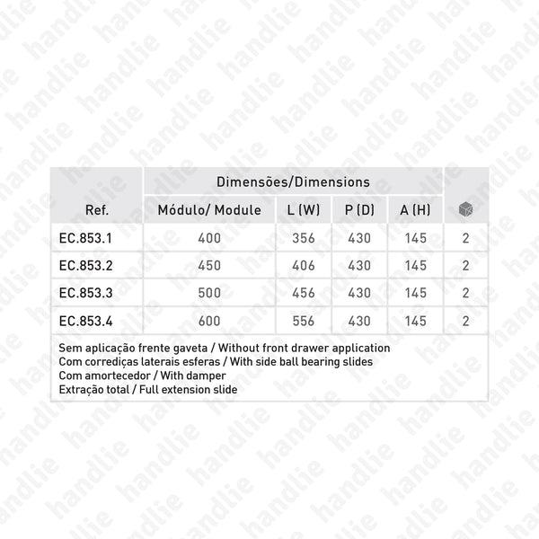 EC.853 - Prateleiras / Gavetas (Cestos) de Correr Individuais