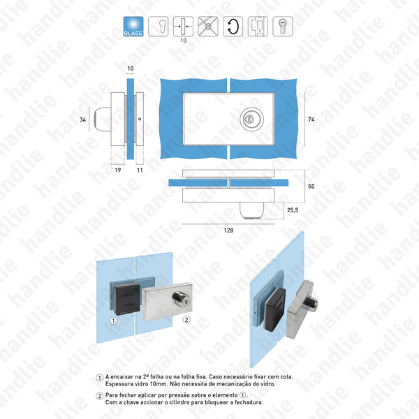 F.1016.1 - Fechadura para porta de vidro