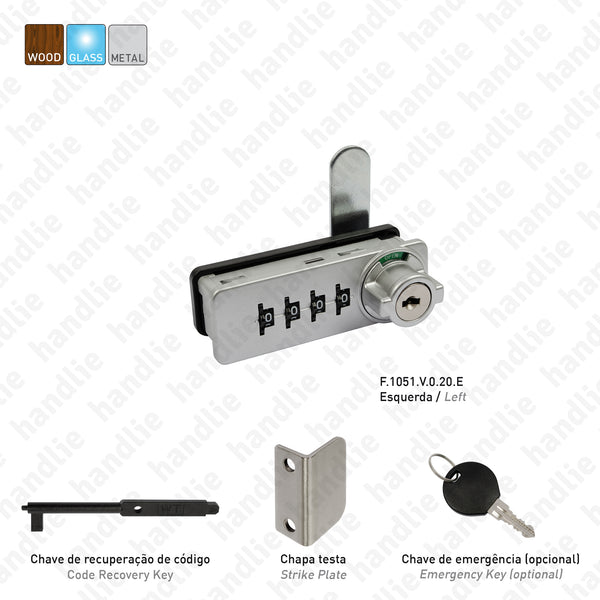 F.1051.V.0.20 - Fechadura com código para mobiliário - portas de madeira, vidro e metal