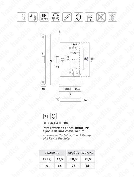 F.110.1.03.R - Mediana Evolution - Fechadura embutir para cilindro europeu