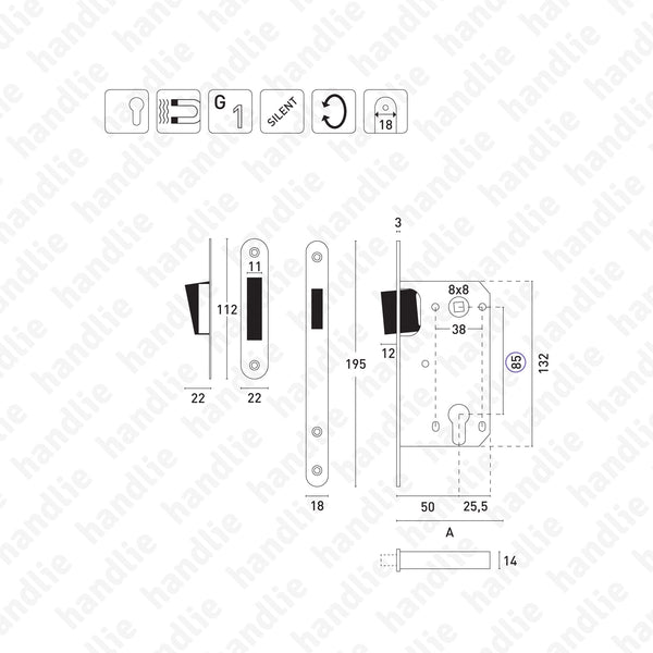 F.114.91.03.R - Fechadura de embutir magnética - Para Cilindro