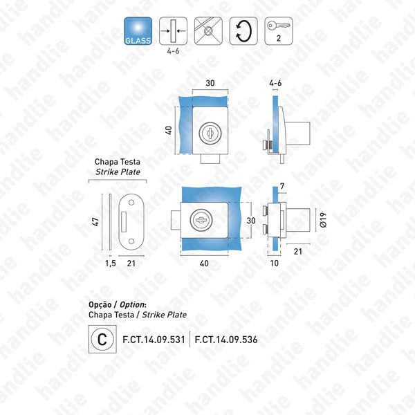 F.14.09.521 Passion Glass - Square - Fechadura para portas de vidro para armários - porta 1 folha
