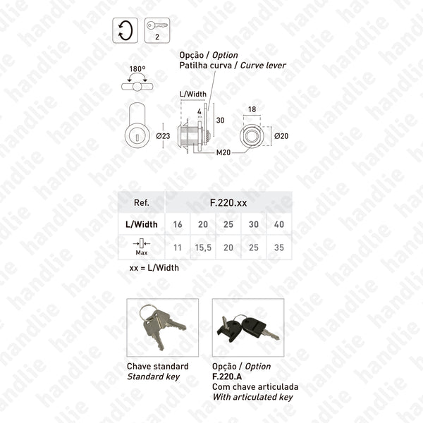 F.220 - Fechadura de patilha com cilindro para móveis
