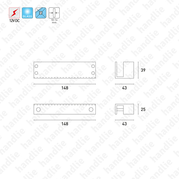 F.2800V - Fechadura eléctrica para portas de vidro sem aro - FAIL SAFE