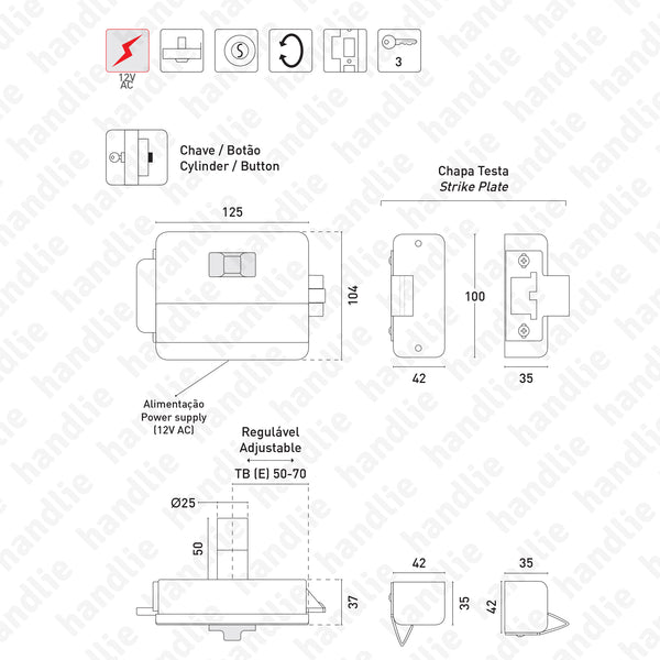 F.5013.D96 - Fechadura eléctrica de sobrepor chave / botão