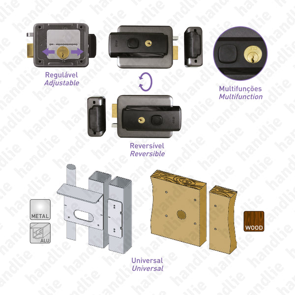 F.52N - Fechadura eléctrica de sobrepor MULTIFUNÇÕES - CH/CH - CH/BT - CH/CH+BT