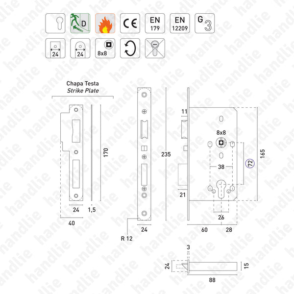 F.565.I.R - Fechadura corta-fogo / anti-pânico (QI / Função D)