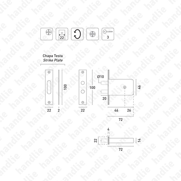 F.630.6.05 - Fechadura embutir com cilindro chave cruz - Inox