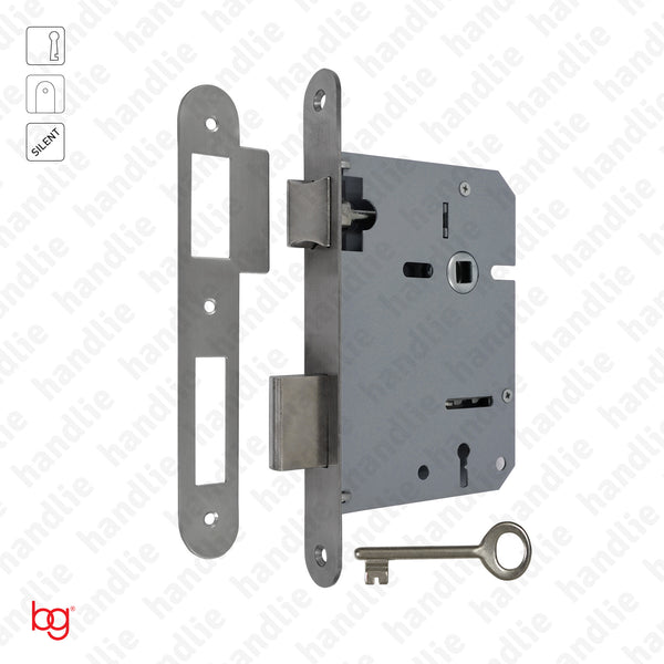 F.716.1.01.R - Fechadura embutir com chave - Testa cantos redondos - Inox / Latão