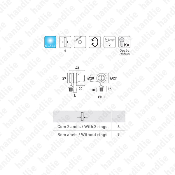 F.7711 - Fechadura com cilindro para mobiliário - Portas em vidro