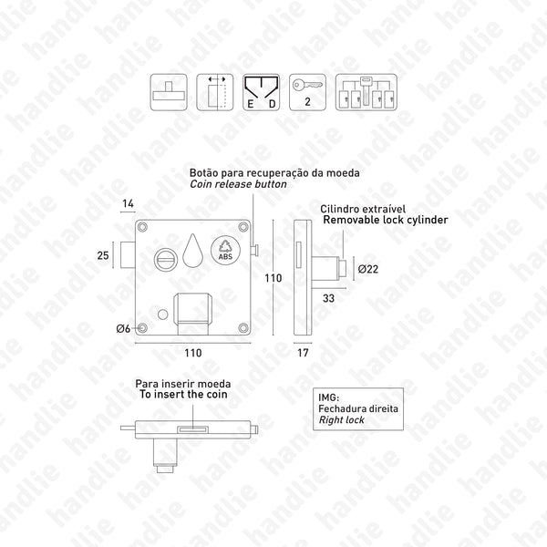 F.804-0.6.20 - Fechadura com moedeiro