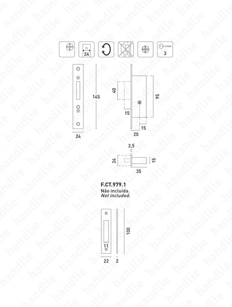 F.979.6.05 - Fechadura embutir com cilindro chave cruz - Inox