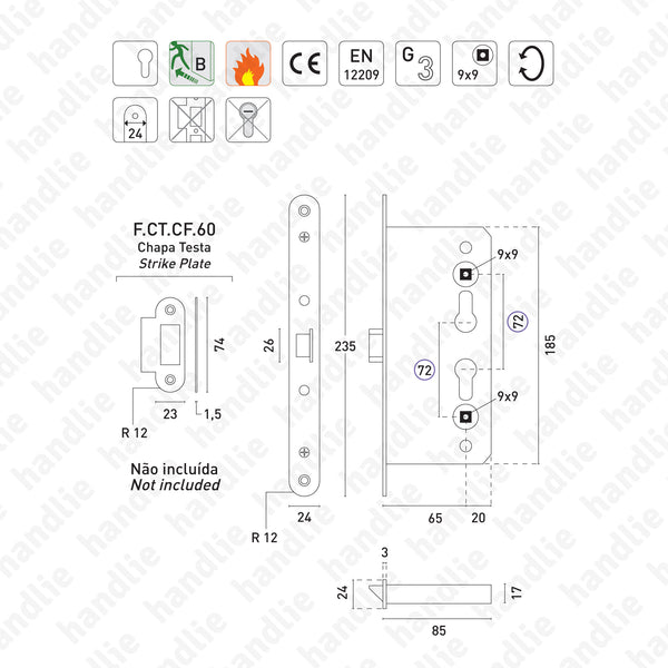 CF.60 - Fechadura corta-fogo / anti-pânico (QI / Função B)