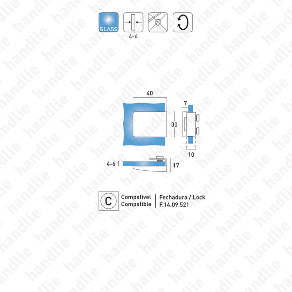 F.CT.14.09.531 Passion Glass - Square - Chapa testa para 2ª folha de vidro