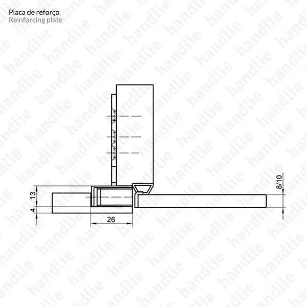 T.KC.50 / F.CT.KC.50G/50H - Trinco magnético / Chapa testa - aplicação portas em vidro/madeira