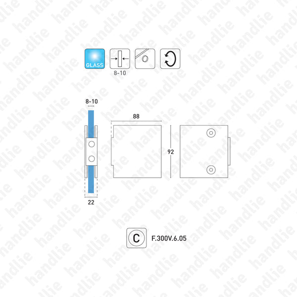 F.CX.301V - Caixa / Testa para folha oposta em vidro compatível com fechadura F.300V