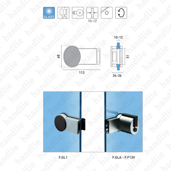 F.CX.GL1 - Caixa receptora trinco para portas de vidro (2ª folha) - "Série Premi apri Forma"