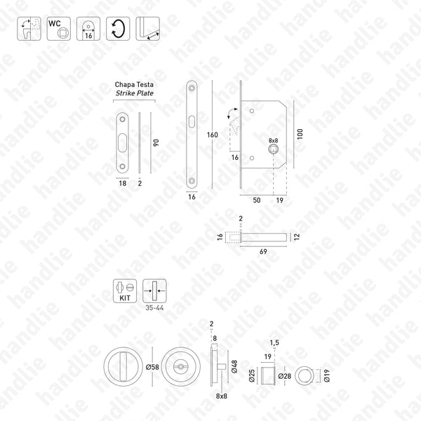 F.KIT.65 - Kit Fechadura com conchas com Botão + Botão Emergência