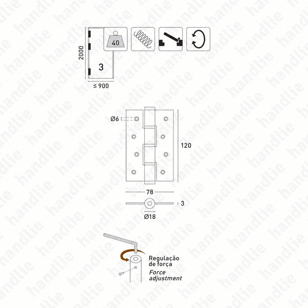 DM.5646 - Dobradiças de mola ação simples 120 mm - Inox