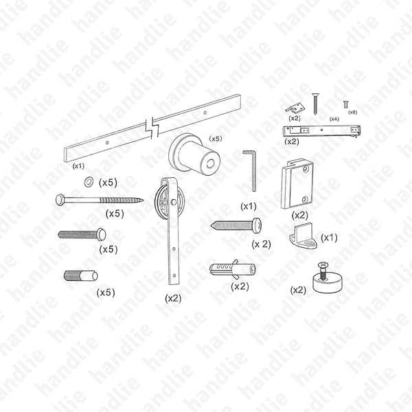 KIT.1006.2000 - Roda Ø120mm - C/ Softbrake - Sistema para divisões e portas correr de passagem em madeira - até 80Kg por folha - Portas 1 metro