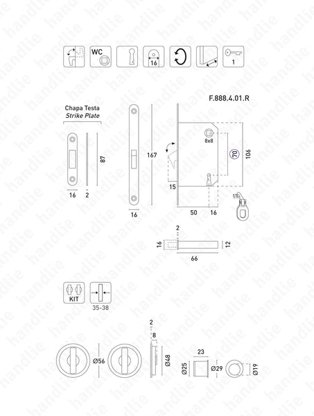 KIT F.32 - Kit Fechadura com conchas com Botão + Botão