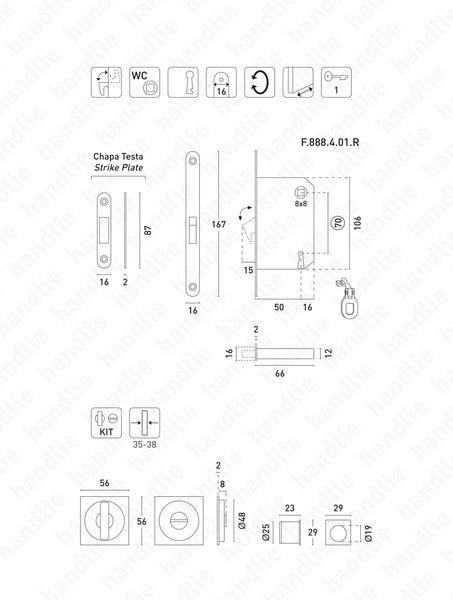 KIT F.40 - Kit Fechadura com conchas com Botão + Botão Emergência
