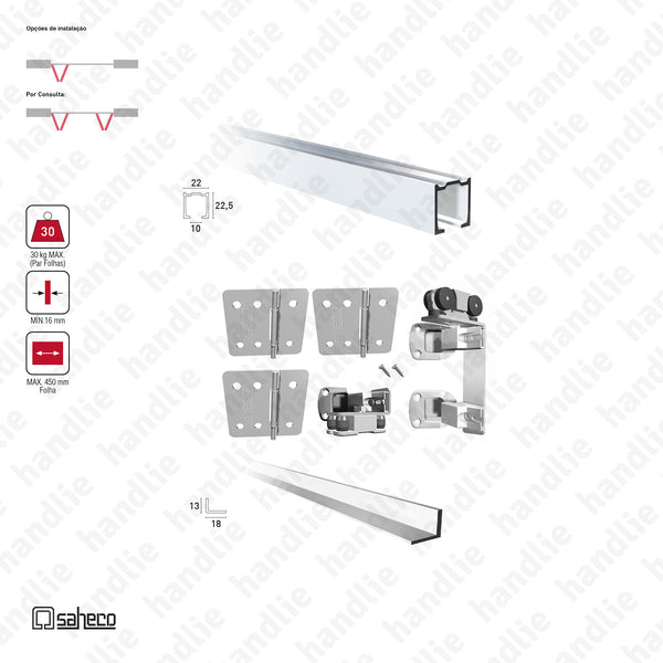 Plicat M Timber SF-30 D - Sistemas para portas de correr para móveis e armários em madeira / Portas articuladas - Até 30Kg por par de folhas | SAHECO