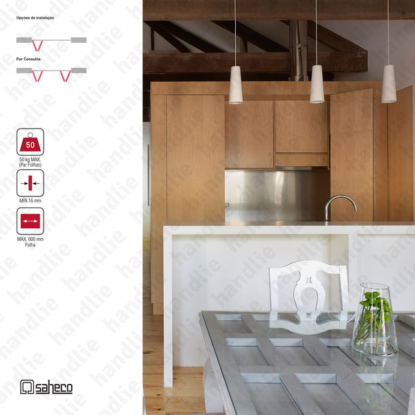 PLICAT L TIMBER: SF-50 D - Sistemas para portas de correr para móveis e armários em madeira / Portas articuladas - Até 50Kg por par de folhas | SAHECO