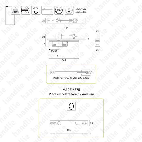 MACE.6666 - Pivot superior para molas de pavimento - Portas vai-vem até 250Kg | GEZE