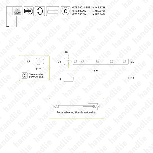 MACE.7432 - Braço inferior para molas de pavimento - Portas vai-vem até 300Kg | GEZE