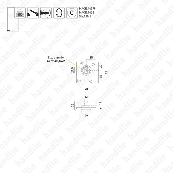 MACE.9788 - Pivot / Ponto giro para portas vai-vem ou batente até 250Kg | GEZE