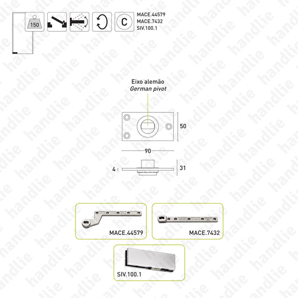 MACE.9789 - Pivot / Ponto giro para portas vai-vem ou batente até 150Kg | GEZE