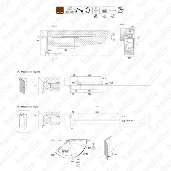 MG.163411 - GEZE ActiveStop - Amortecedor de porta oculto bidireccional com guia - 45Kg | GEZE