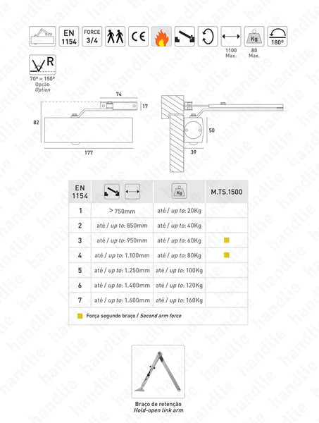 TS.1500 - Mola aérea com braço articulado - GEZE - Força 3/4 - 80Kg | GEZE