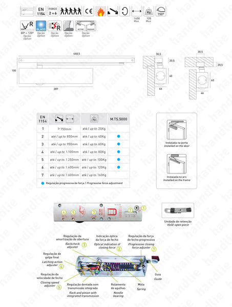 TS.5000 - Mola aérea com guia deslizante - GEZE - Força 2 » 6 - 120Kg | GEZE
