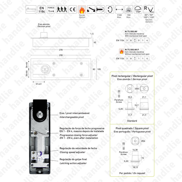 TS.500.NV - Mola pavimento para portas até 150Kg / 1100mm | GEZE