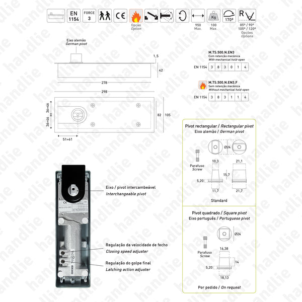 TS.500.N.EN3 - Mola pavimento para portas até 100Kg / 950mm | GEZE