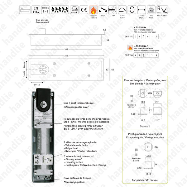 TS.550.NV - Mola pavimento para portas até 300Kg / 1400mm | GEZE