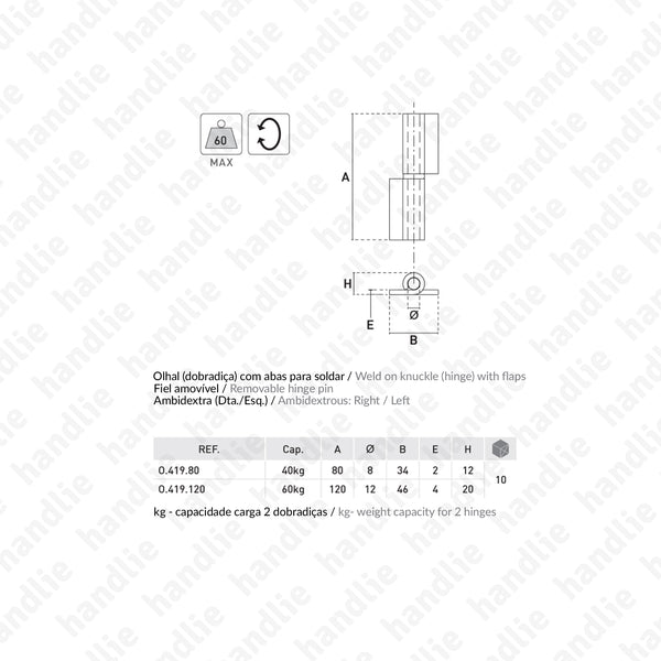 O.419 - Olhal (dobradiça) com abas para soldar - Aço