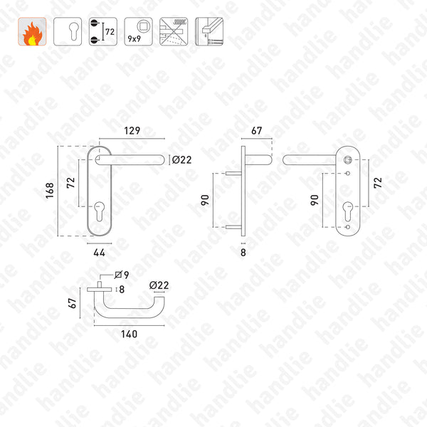 P.5651.Y72 - Par puxadores para portas corta-fogo