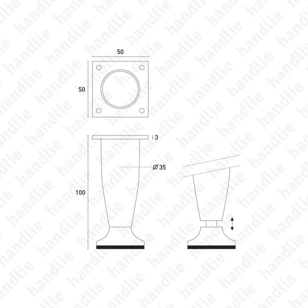 P.77/10 - Pés para móveis tubo Ø35 - Zamac
